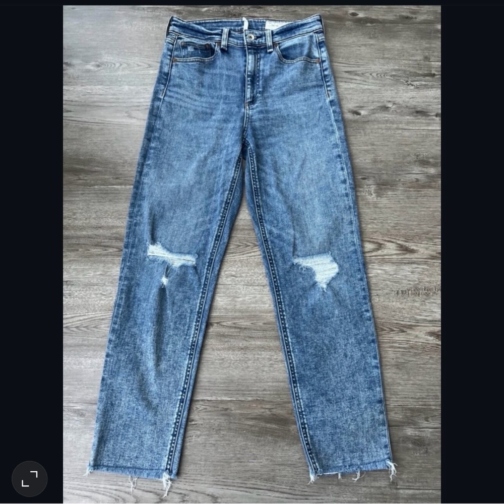 Rag Bone Nina High Rise Cigarette Ankle Jean Bloomfield Wash Raw Hem Womens 26